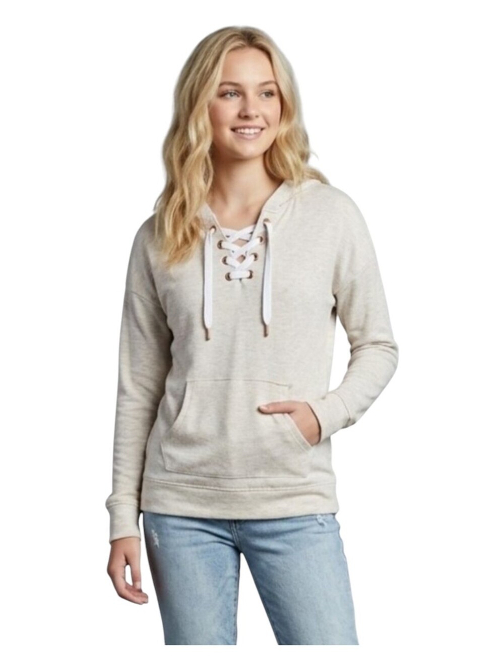 Hoodie Lace Up Pull Over Te Verde Medium Gray